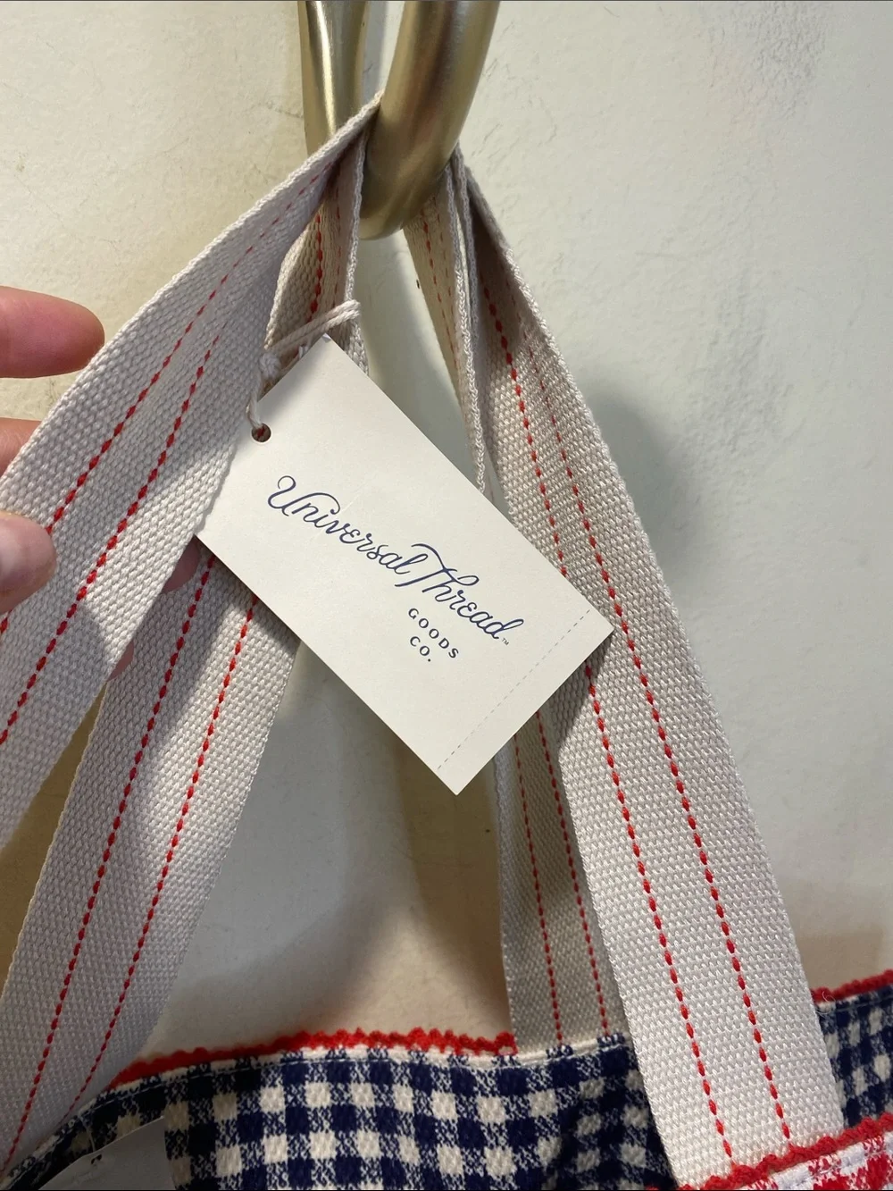 Universal Threads Reversable Red Gingham Canvas  Tote Bag  NWT
